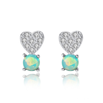 Creative Heart Shape CZ Opal 925 Sterling Silver Stud Earrings